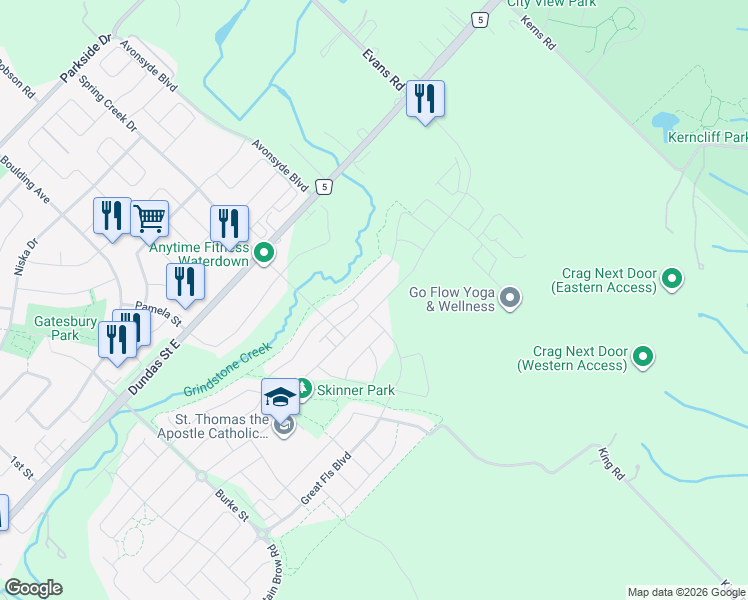 map of restaurants, bars, coffee shops, grocery stores, and more near 352 Humphrey Street in Hamilton