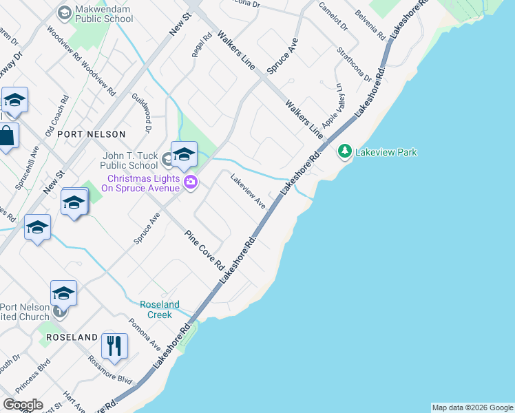 map of restaurants, bars, coffee shops, grocery stores, and more near 206 Lakeview Avenue in Burlington