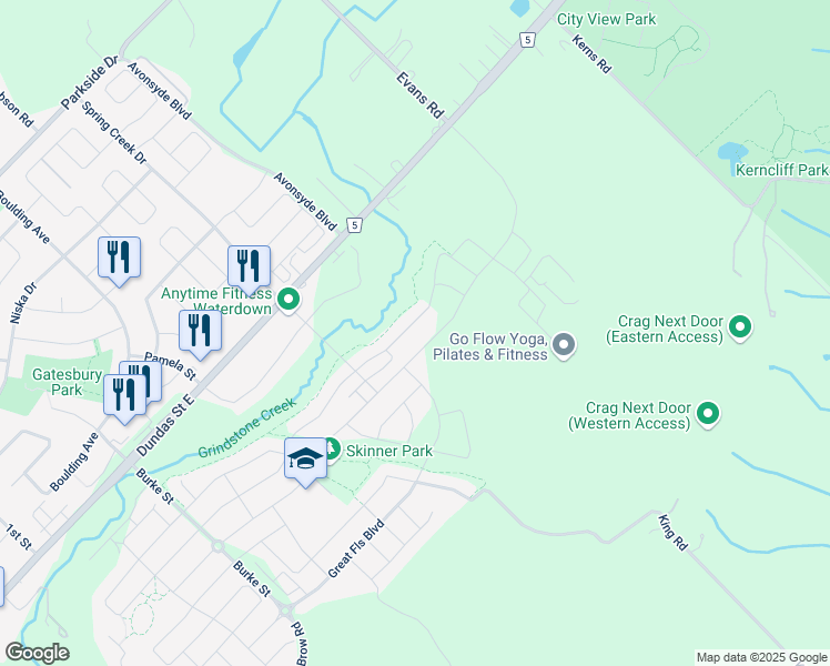 map of restaurants, bars, coffee shops, grocery stores, and more near 352 Humphrey Street in Hamilton