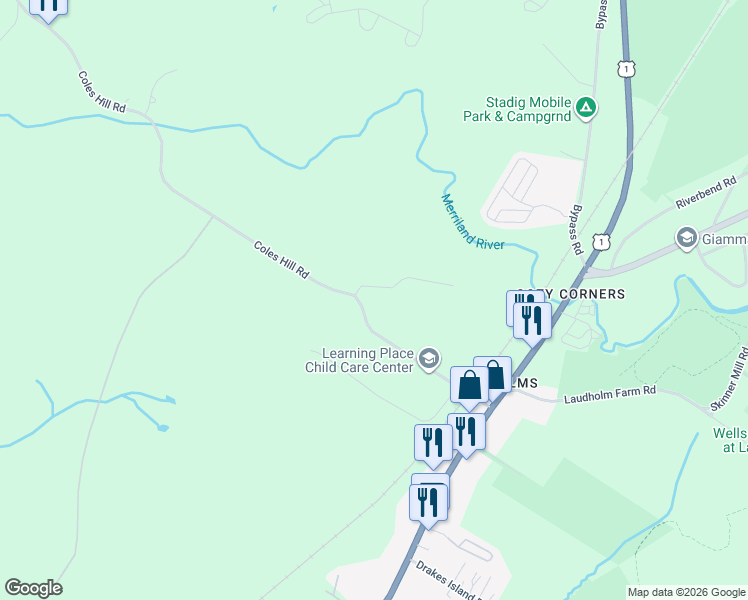 map of restaurants, bars, coffee shops, grocery stores, and more near 37 Pike Road in Wells