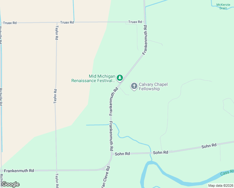map of restaurants, bars, coffee shops, grocery stores, and more near 7513 Frankenmuth Road in Vassar