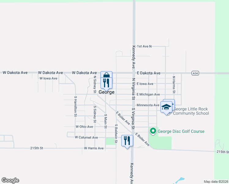 map of restaurants, bars, coffee shops, grocery stores, and more near in George