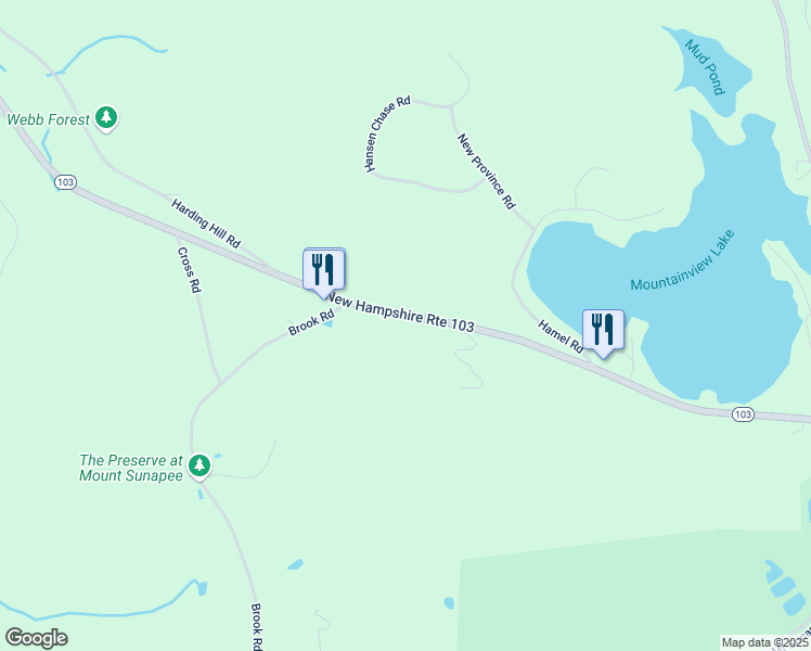 map of restaurants, bars, coffee shops, grocery stores, and more near 616 New Hampshire Route 103 in Sunapee