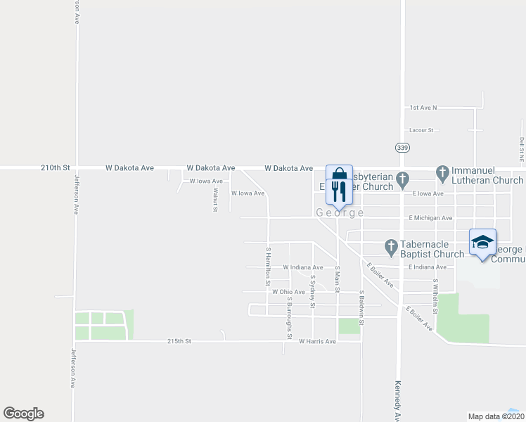 map of restaurants, bars, coffee shops, grocery stores, and more near 100 North Hamilton Street in George