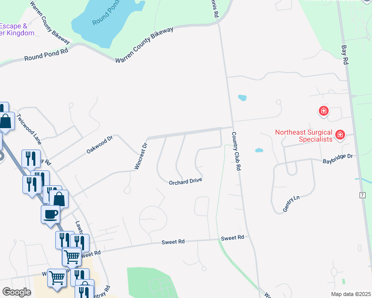 map of restaurants, bars, coffee shops, grocery stores, and more near 4 Saint Andrews Drive in Queensbury