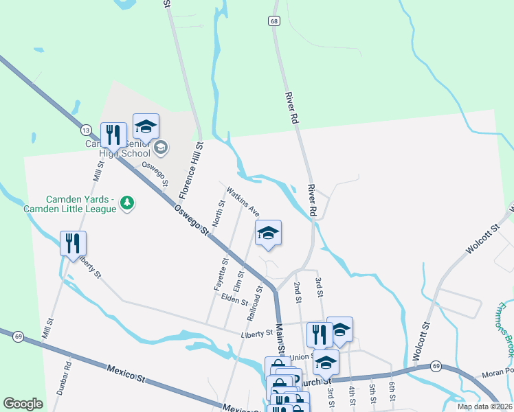 map of restaurants, bars, coffee shops, grocery stores, and more near 5 Watkins Ave in Camden