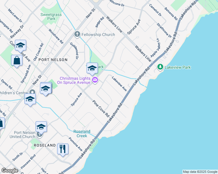 map of restaurants, bars, coffee shops, grocery stores, and more near 250 Lakeside Avenue in Burlington