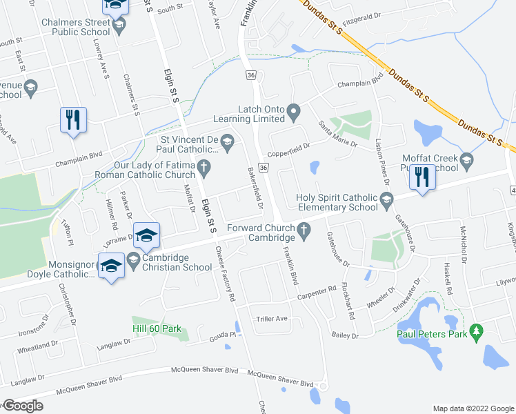map of restaurants, bars, coffee shops, grocery stores, and more near 155 Bakersfield Drive in Cambridge