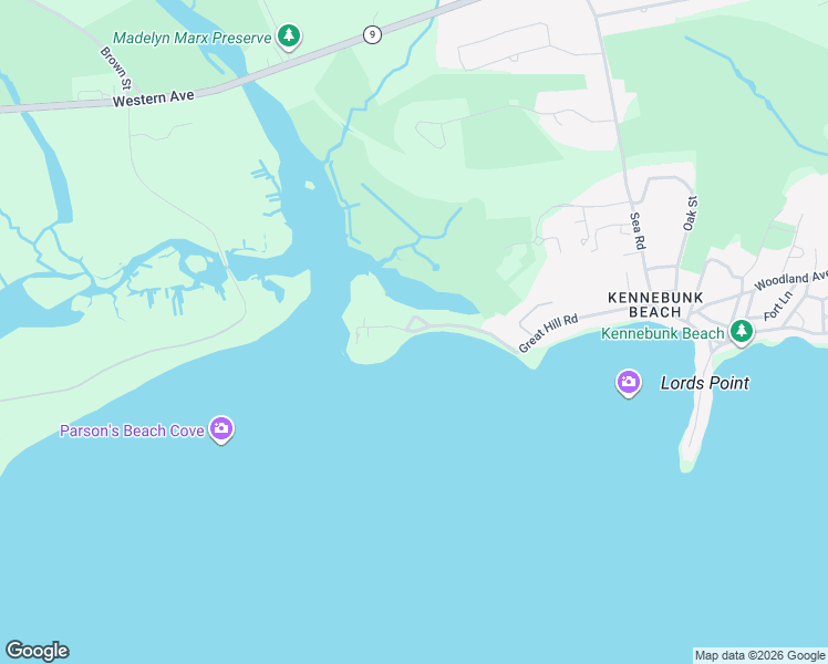 map of restaurants, bars, coffee shops, grocery stores, and more near 52 Great Hill Road in Kennebunk