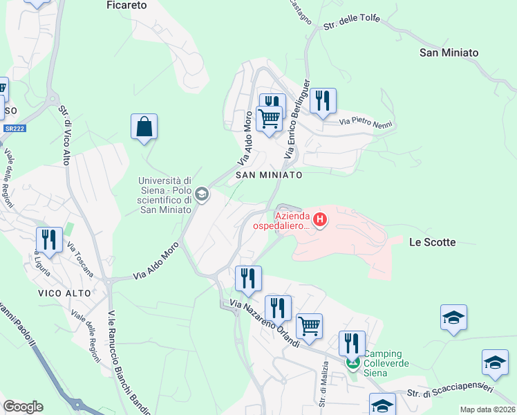 map of restaurants, bars, coffee shops, grocery stores, and more near 21 Via Enrico Berlinguer in Siena
