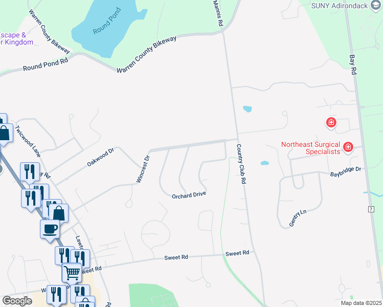 map of restaurants, bars, coffee shops, grocery stores, and more near 4 Saint Andrews Drive in Queensbury