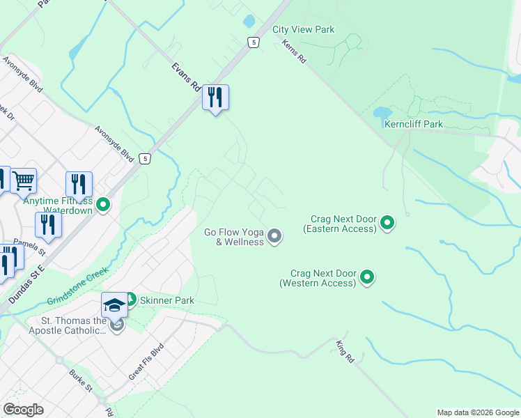 map of restaurants, bars, coffee shops, grocery stores, and more near 1924 King Rd in Burlington