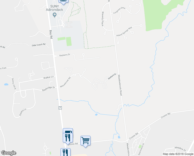 map of restaurants, bars, coffee shops, grocery stores, and more near 8 Swan Way in Queensbury