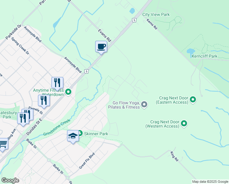 map of restaurants, bars, coffee shops, grocery stores, and more near 352 Humphrey Street in Hamilton