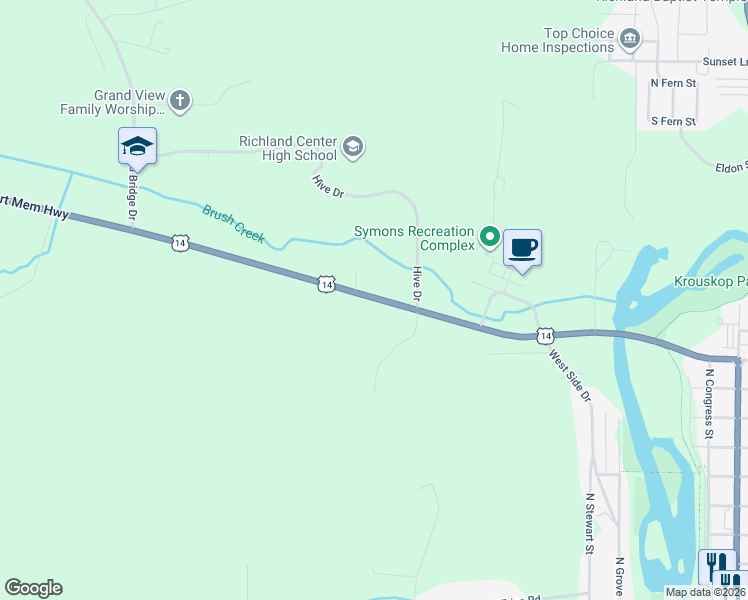 map of restaurants, bars, coffee shops, grocery stores, and more near 23295 U.S. 14 in Richland Center