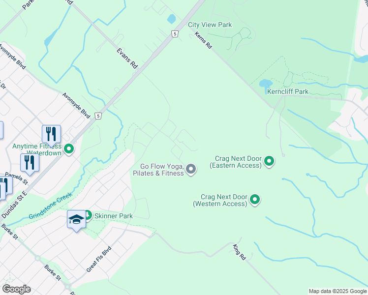 map of restaurants, bars, coffee shops, grocery stores, and more near Concession Road 3 East in Hamilton