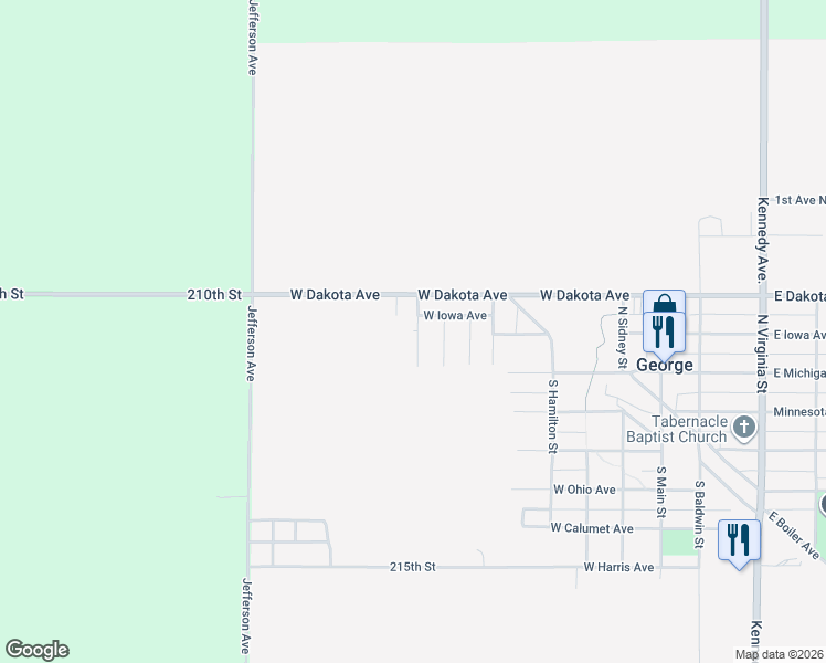 map of restaurants, bars, coffee shops, grocery stores, and more near 201-299 Maple Street in George
