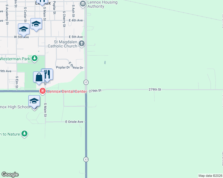 map of restaurants, bars, coffee shops, grocery stores, and more near in Lennox