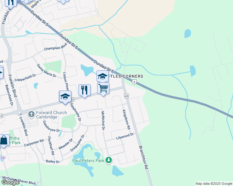 map of restaurants, bars, coffee shops, grocery stores, and more near 31 Shady Wood Lane in Cambridge