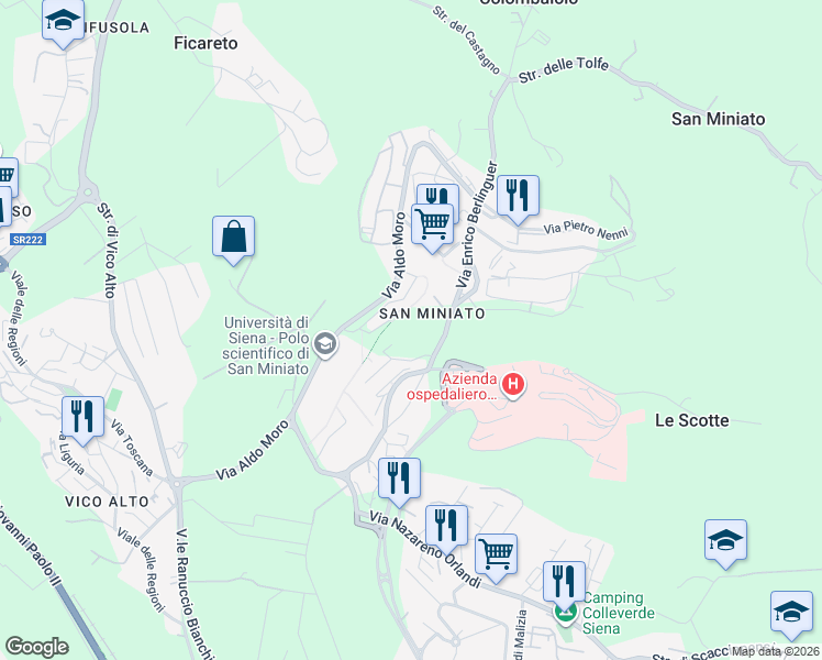 map of restaurants, bars, coffee shops, grocery stores, and more near 21 Via Bruno Buozzi in Siena