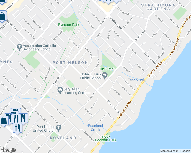 map of restaurants, bars, coffee shops, grocery stores, and more near 341 Oakwood Drive in Burlington