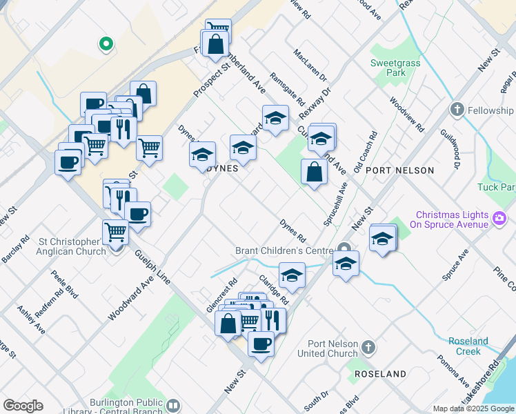 map of restaurants, bars, coffee shops, grocery stores, and more near 564 Dynes Road in Burlington