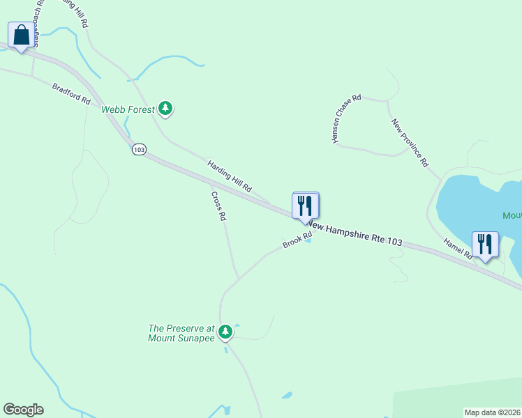 map of restaurants, bars, coffee shops, grocery stores, and more near 548 New Hampshire Route 103 in Sunapee