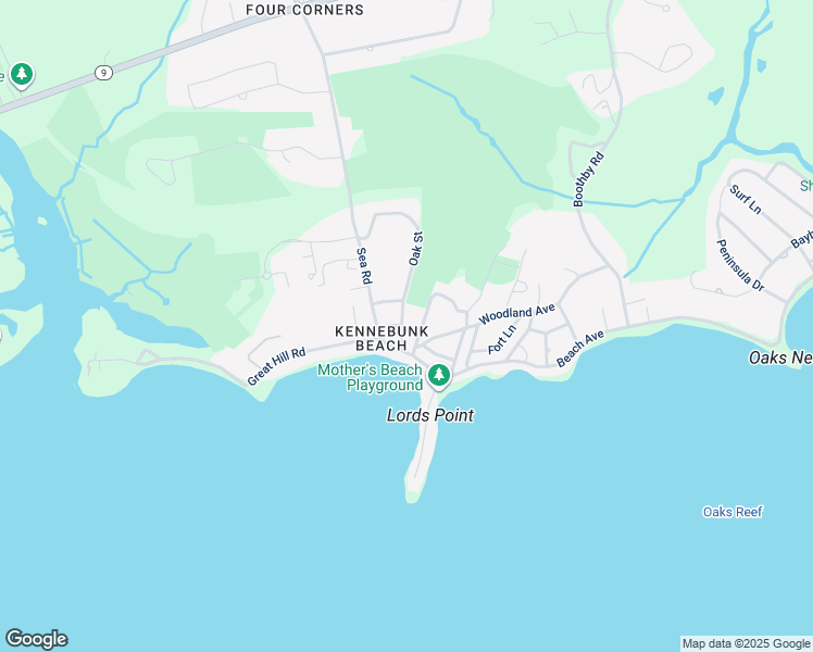 map of restaurants, bars, coffee shops, grocery stores, and more near 3 Oak Street in Kennebunk