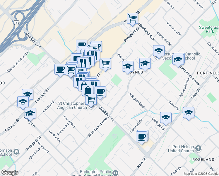 map of restaurants, bars, coffee shops, grocery stores, and more near 680 Regency Court in Burlington