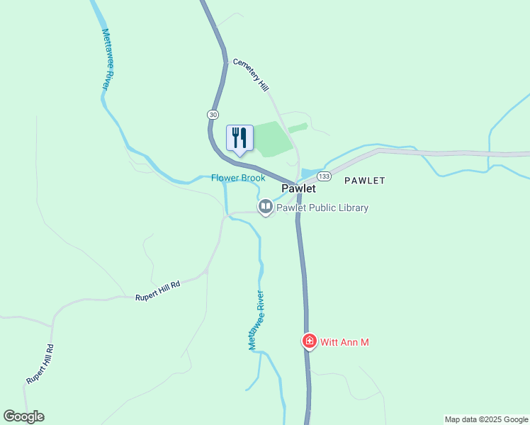 map of restaurants, bars, coffee shops, grocery stores, and more near School Street in Pawlet