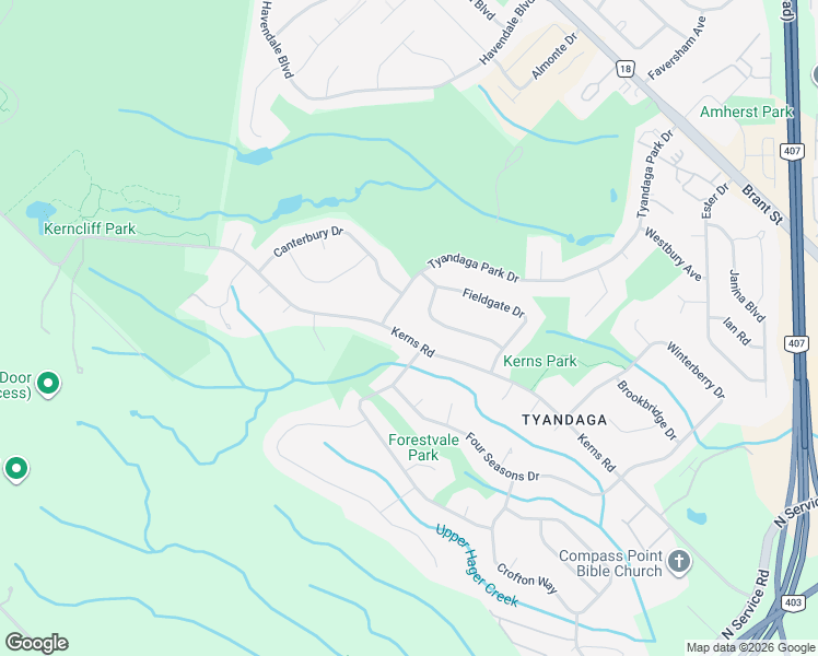 map of restaurants, bars, coffee shops, grocery stores, and more near 2025 Kerns Road in Burlington