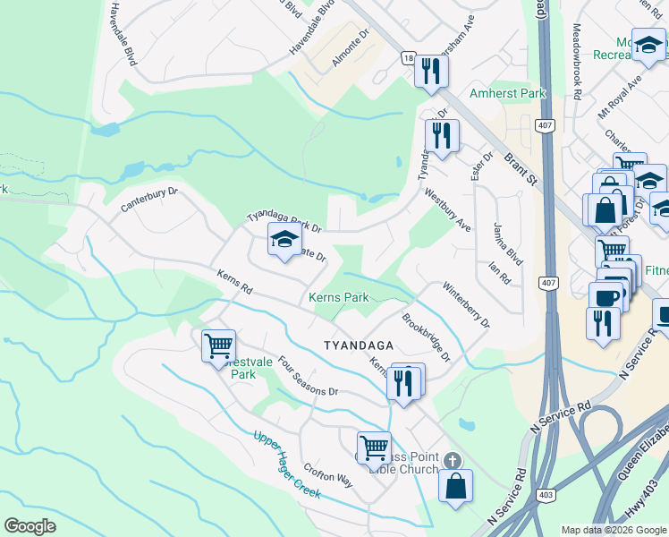 map of restaurants, bars, coffee shops, grocery stores, and more near 1929 Fieldgate Drive in Burlington