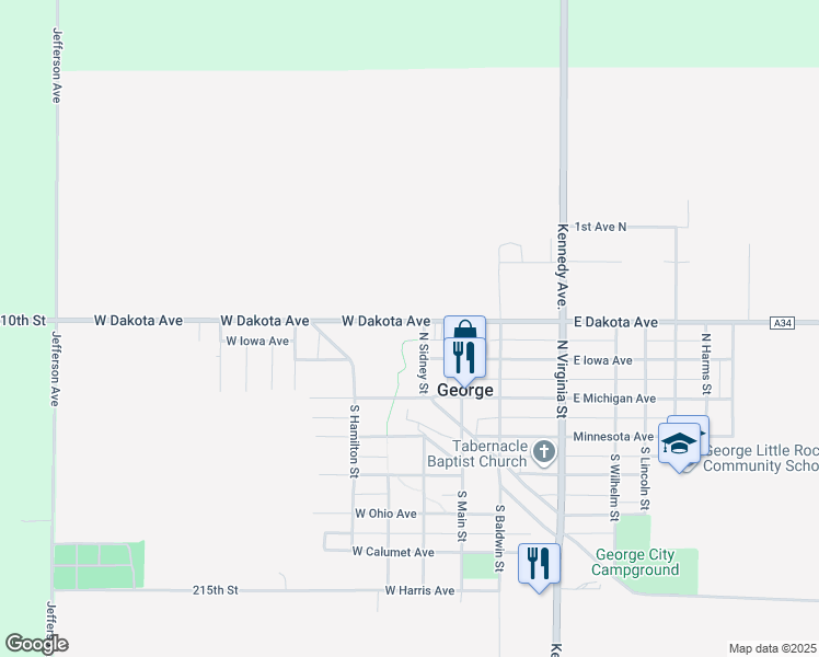 map of restaurants, bars, coffee shops, grocery stores, and more near in George