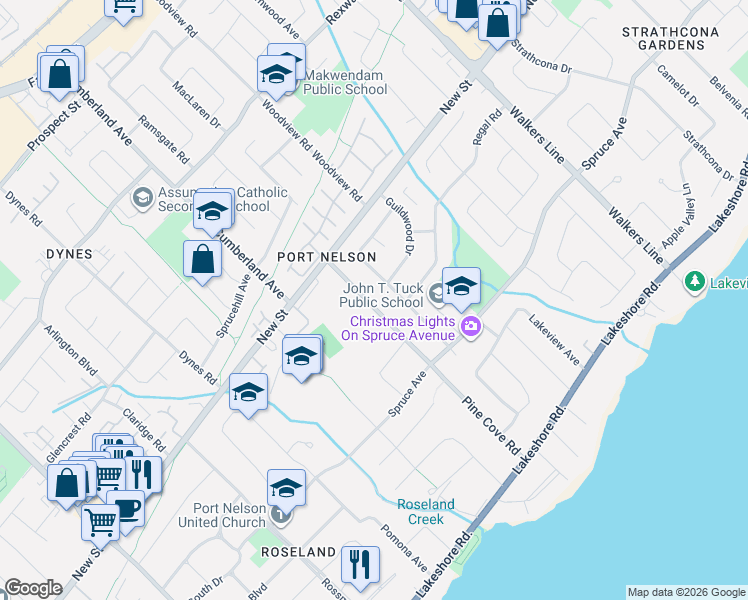 map of restaurants, bars, coffee shops, grocery stores, and more near 385 Pine Cove Road in Burlington
