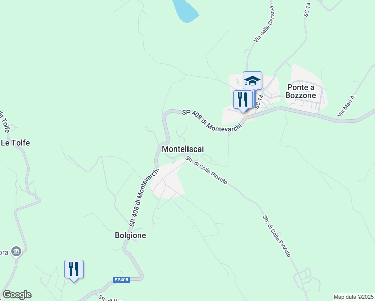 map of restaurants, bars, coffee shops, grocery stores, and more near 7 Strada di Colle Pinzuto in Provincia di Siena