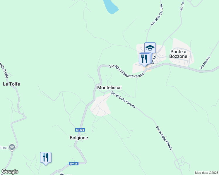 map of restaurants, bars, coffee shops, grocery stores, and more near 7 Strada di Colle Pinzuto in Siena