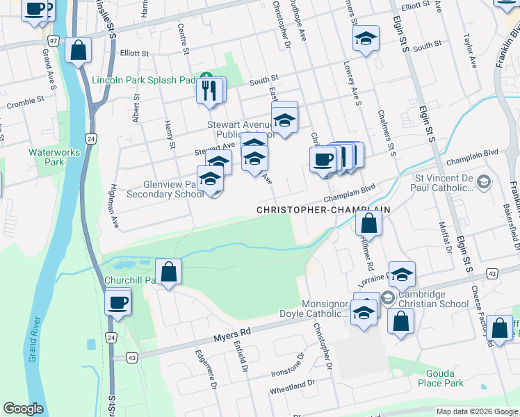 map of restaurants, bars, coffee shops, grocery stores, and more near 109 Dorset Road in Cambridge