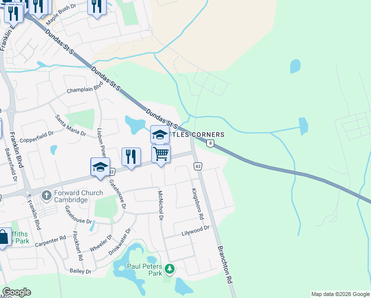 map of restaurants, bars, coffee shops, grocery stores, and more near 31 Shady Wood Lane in Cambridge