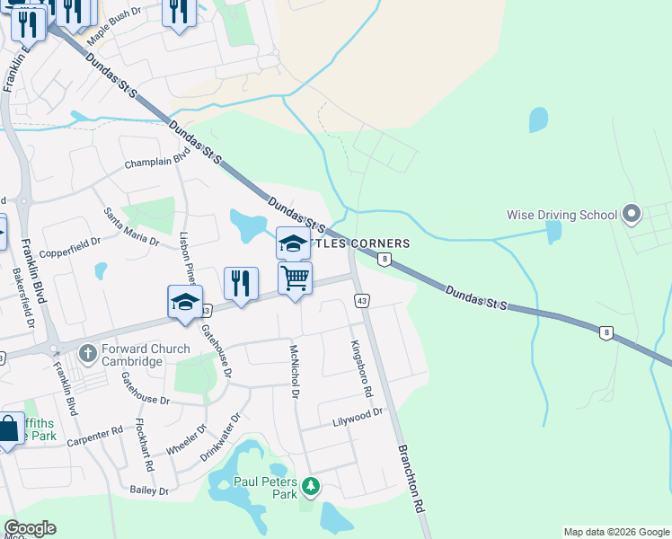 map of restaurants, bars, coffee shops, grocery stores, and more near 31 Shady Wood Lane in Cambridge