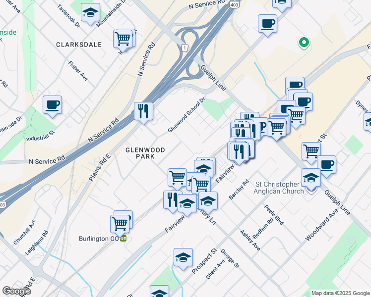 map of restaurants, bars, coffee shops, grocery stores, and more near 916 Hazel Street in Burlington