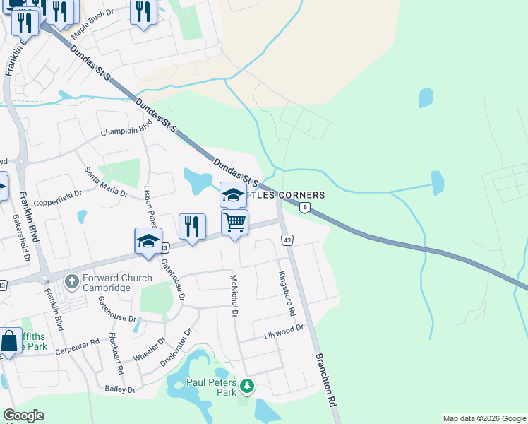 map of restaurants, bars, coffee shops, grocery stores, and more near 31 Shady Wood Lane in Cambridge