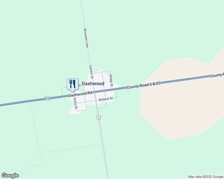 map of restaurants, bars, coffee shops, grocery stores, and more near 151 Dashwood Main Street in Dashwood