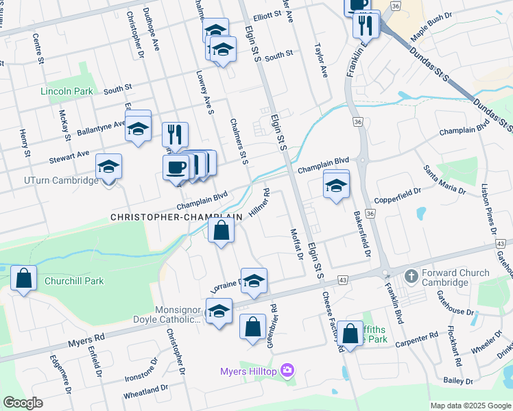 map of restaurants, bars, coffee shops, grocery stores, and more near 60 Hillmer Road in Cambridge