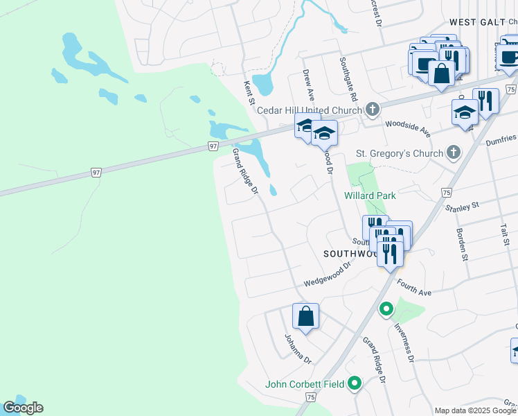map of restaurants, bars, coffee shops, grocery stores, and more near 507 Grand Ridge Drive in Cambridge