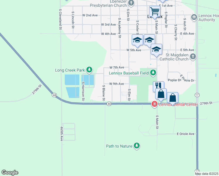 map of restaurants, bars, coffee shops, grocery stores, and more near 600 West 9th Avenue in Lennox