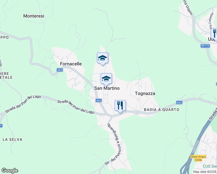 map of restaurants, bars, coffee shops, grocery stores, and more near 1 Via della Costituzione in San Martino