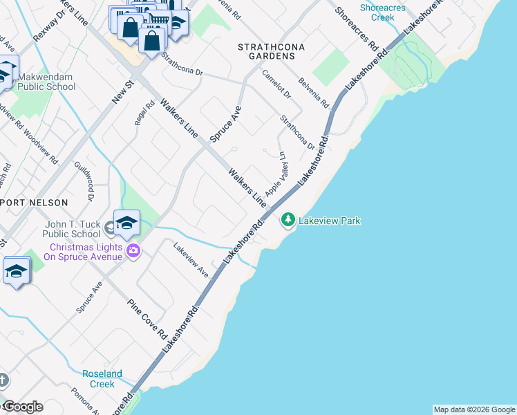 map of restaurants, bars, coffee shops, grocery stores, and more near 204 Walkers Line in Burlington