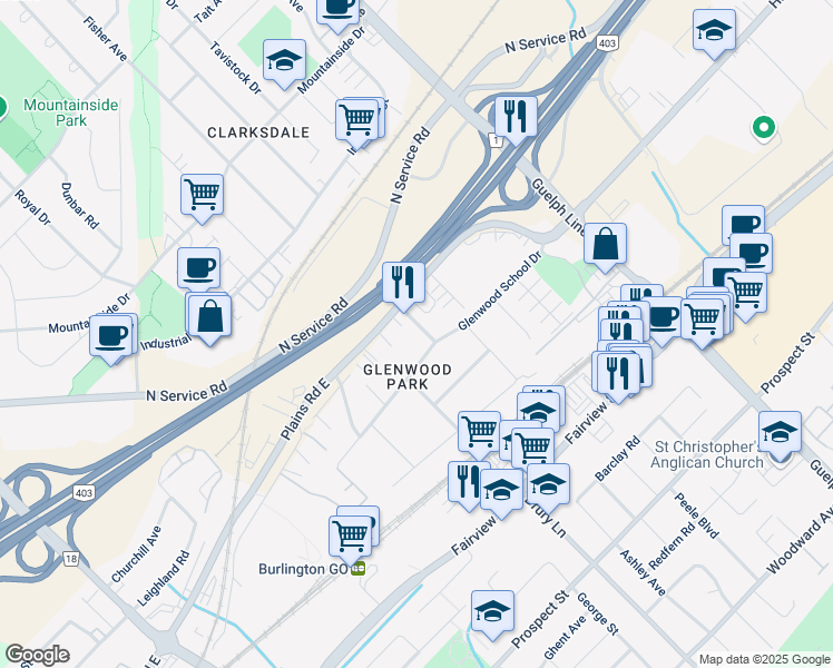 map of restaurants, bars, coffee shops, grocery stores, and more near 986 Cleta Street in Burlington