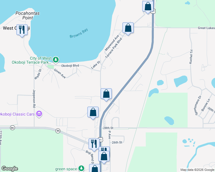 map of restaurants, bars, coffee shops, grocery stores, and more near Terrace Park Boulevard in Milford