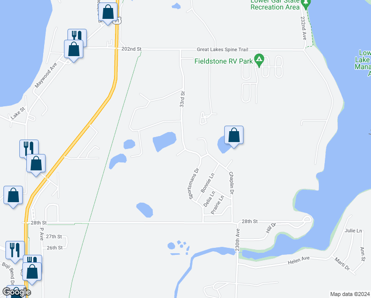 map of restaurants, bars, coffee shops, grocery stores, and more near 2912 Sportsmans Drive in Milford